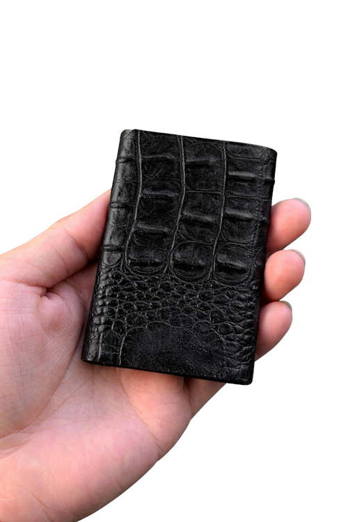 Black/Red Italian Horn back crocodile Embossed leather wallet