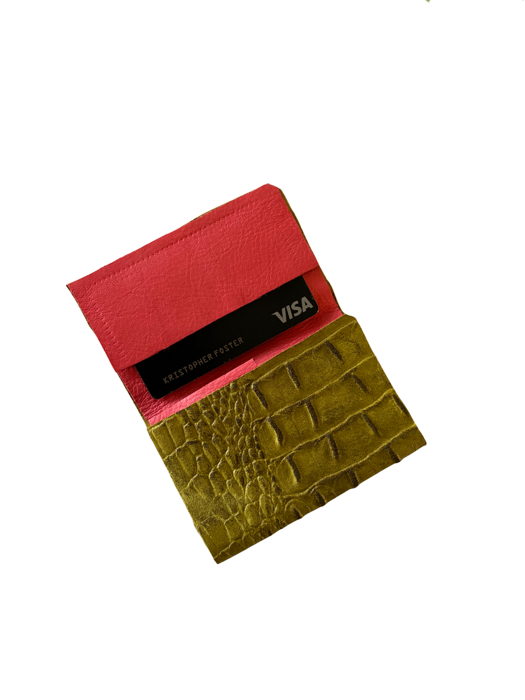 Green Italian Hornback crocodile embossed leather wallet