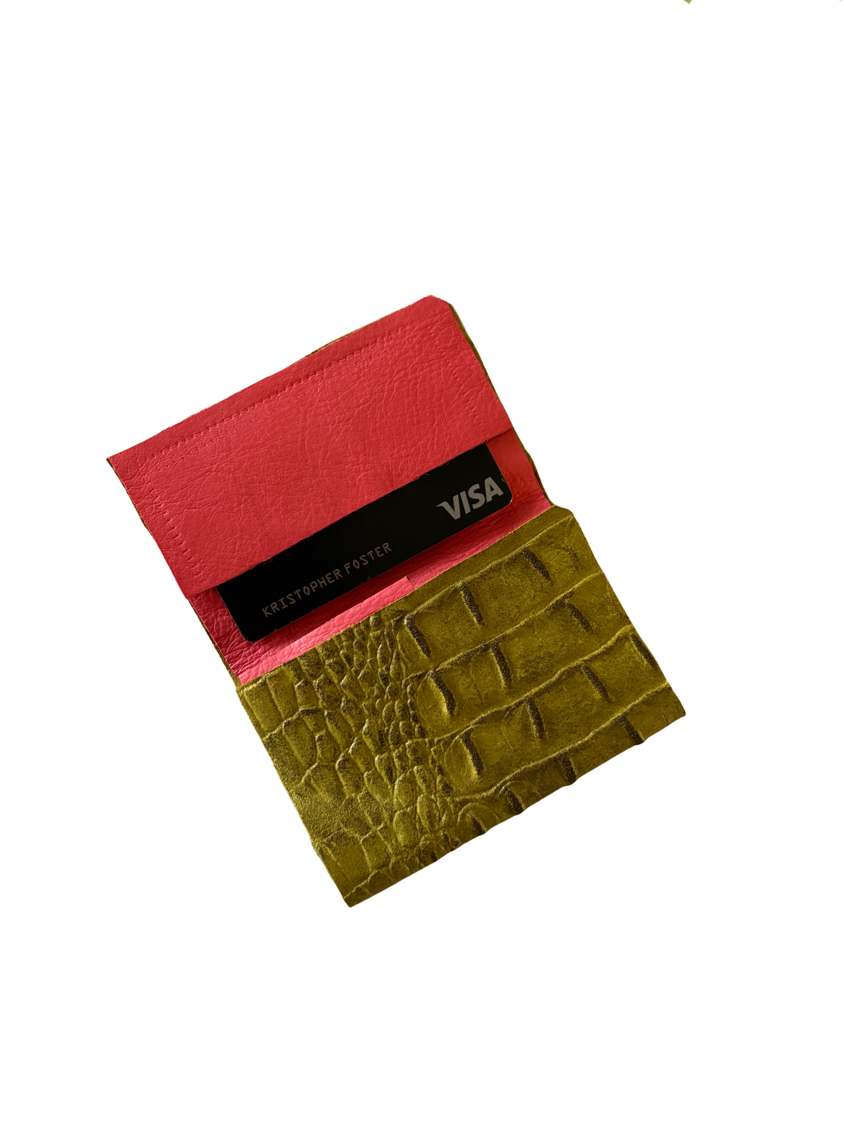 Green Italian Hornback crocodile embossed leather wallet