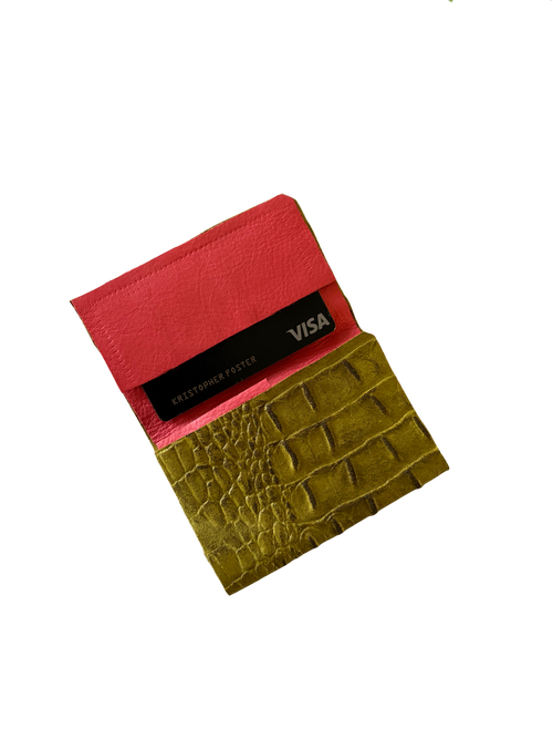 Green Italian Hornback crocodile embossed leather wallet