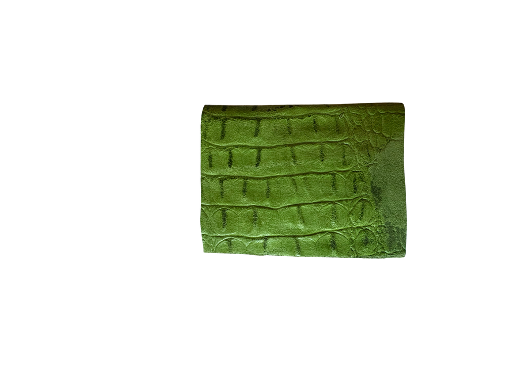 Electric green Italian hornback crocodile leather/suede wallet