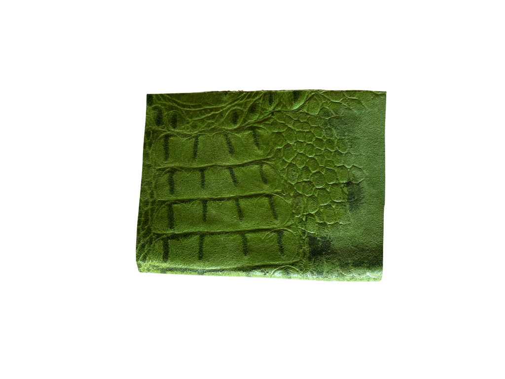 Electric green Italian hornback crocodile leather/suede wallet